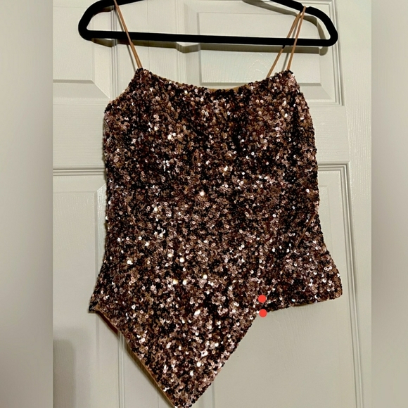 Cachรฉ Bronze Sequin Asymmetrical Cami โ Size L - Picture 5 of 6